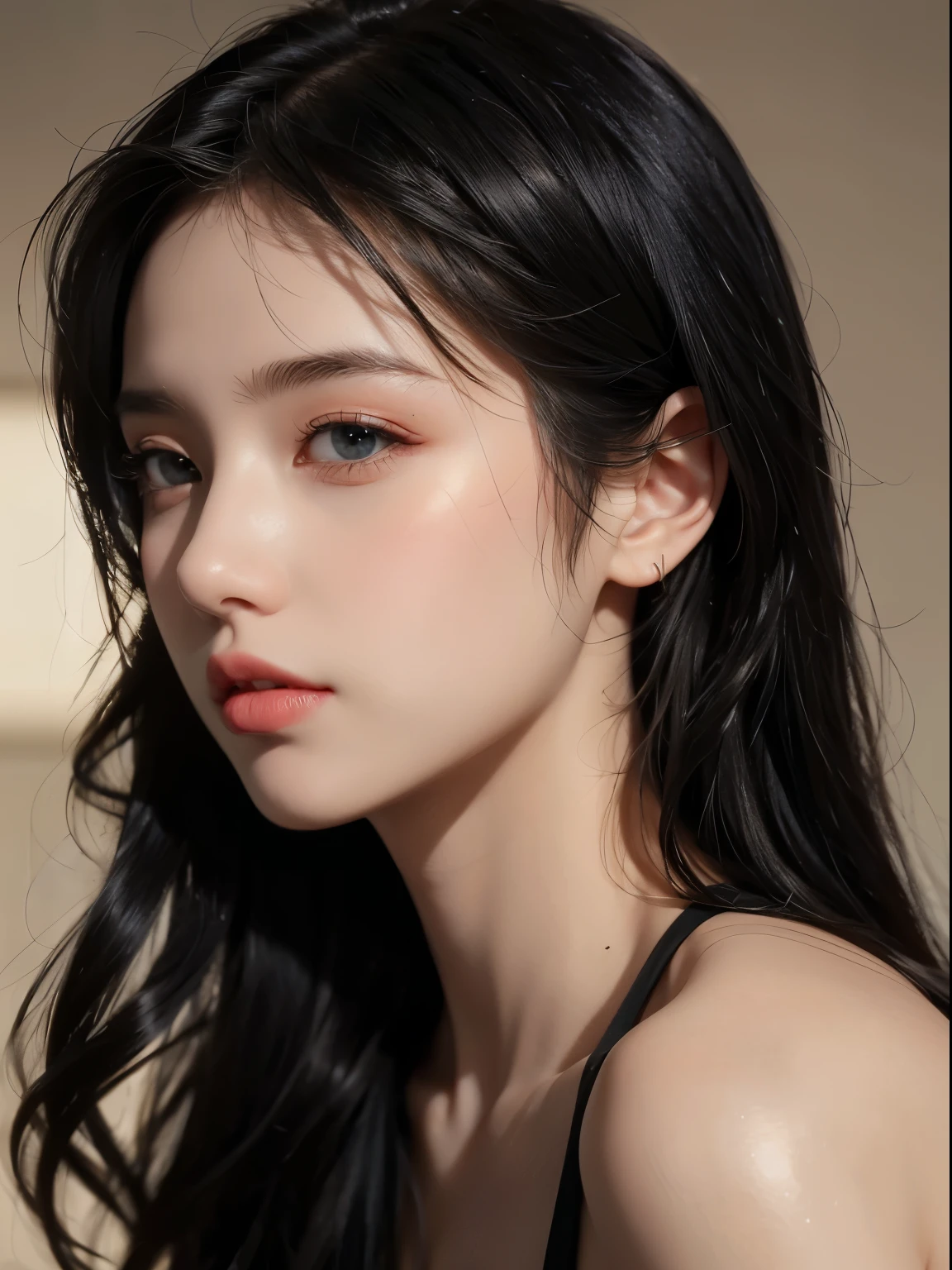 ( masterpiece, top quality, best quality,8k, girl,ultra detailed,raw photo:1.5),(photorealistic:1.4), (black hair:1.5), (cinematic lighting), PerfectNwsjMajic, , Surrealism, UHD, ccurate, Super detail, textured skin, High detail, Best quality, dynamic angle, White skin,[Beautiful blue eyes], high nose,[flat chest:large breasts:0.5],(1girl),((good anatomy,muted tones:0.5)),