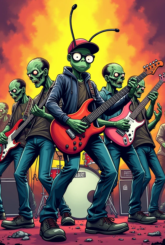 a disco Zombie dressed like Elvis Presley, Surrounded by dancing zombies, game "Plants vs. Zombies", full body, cinematic still, cinemascope, best quality, masterpiece, very aesthetic, perfect composition, intricate details, ultra-detailed, vivid colors