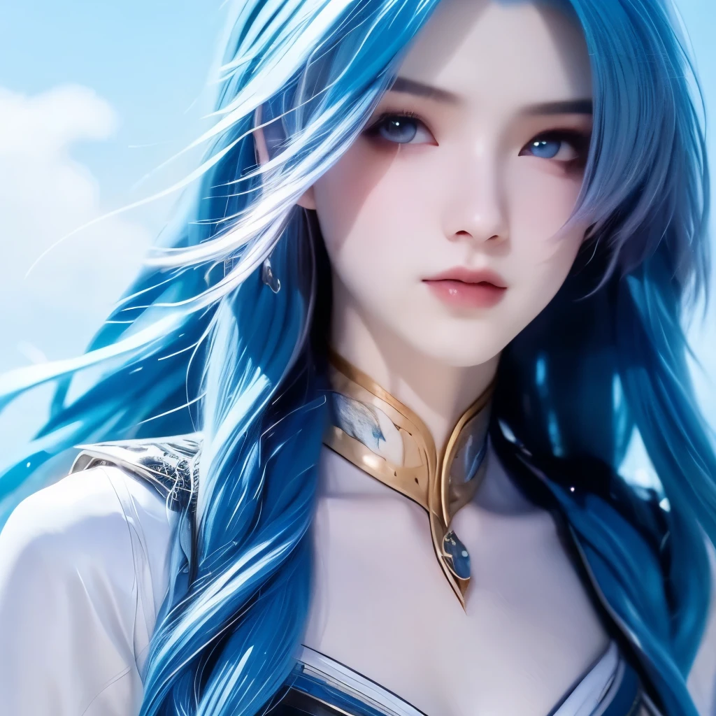 Blue Sky, 1girl, Solo, Long Hair, High Resolution, Long Hair, Blue Hair, 