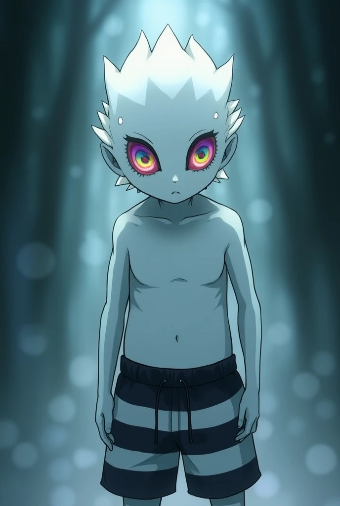 Cthulhu, a  boy with white hair and shirtless blue eyes