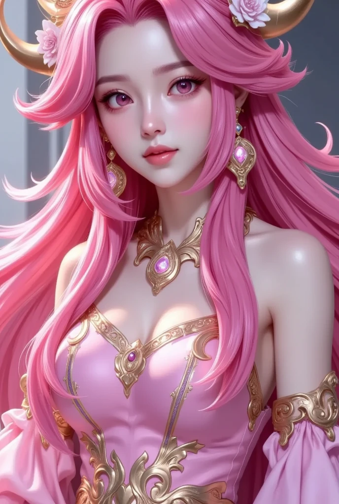  Detailed portrait ， Closeup of a woman with pink hair in a pink dress, Anime Goddess, ((A beautiful fantasy queen)),  extremely detailed artgerm , Libra knight portrait girl, 8K HD Detailed Art ,  beautiful and attractive anime woman , A beautiful fantasy queen, Anime Princess, Fantasy style anime,  fantasy art style ,  Beautiful and Elegant Elf Queen 