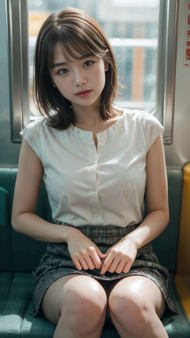(cloth), (薄い黒Very-Long-skirt:1.3), (White-Panty:1.25), Recruitment Suit,,(Professional portrait, Professional Writing) ,masterpiece,最high quality,Realistic,8k,Official Art, Ultra-high resolution, ,,Shining Cheeks ,(Glowing Skin:1.02),Medium Hair,(Blonde gradient hair:1.02), 8k,high quality, Super detailed, 最high quality, Very detailed, beautiful , (Professional portrait, Professional Writing) ,masterpiece,最high quality,Realistic,8k,Official Art, Ultra-high resolution,, , Vivid and cute panty, , Straight bangs, Medium Hair、Shrine maiden, , , 、Show your panties neatly from the front、Brown Hair、Cheerleader、ribbon、, (The background is inside a train:1.03), NUDE,、, (Cotton-Sexy-Panty:1.03), (spread-legs:1.05),, Focus Crotch, (Half-close your eyes:1.23), Sit with good posture, (Low-Angle:1.2)