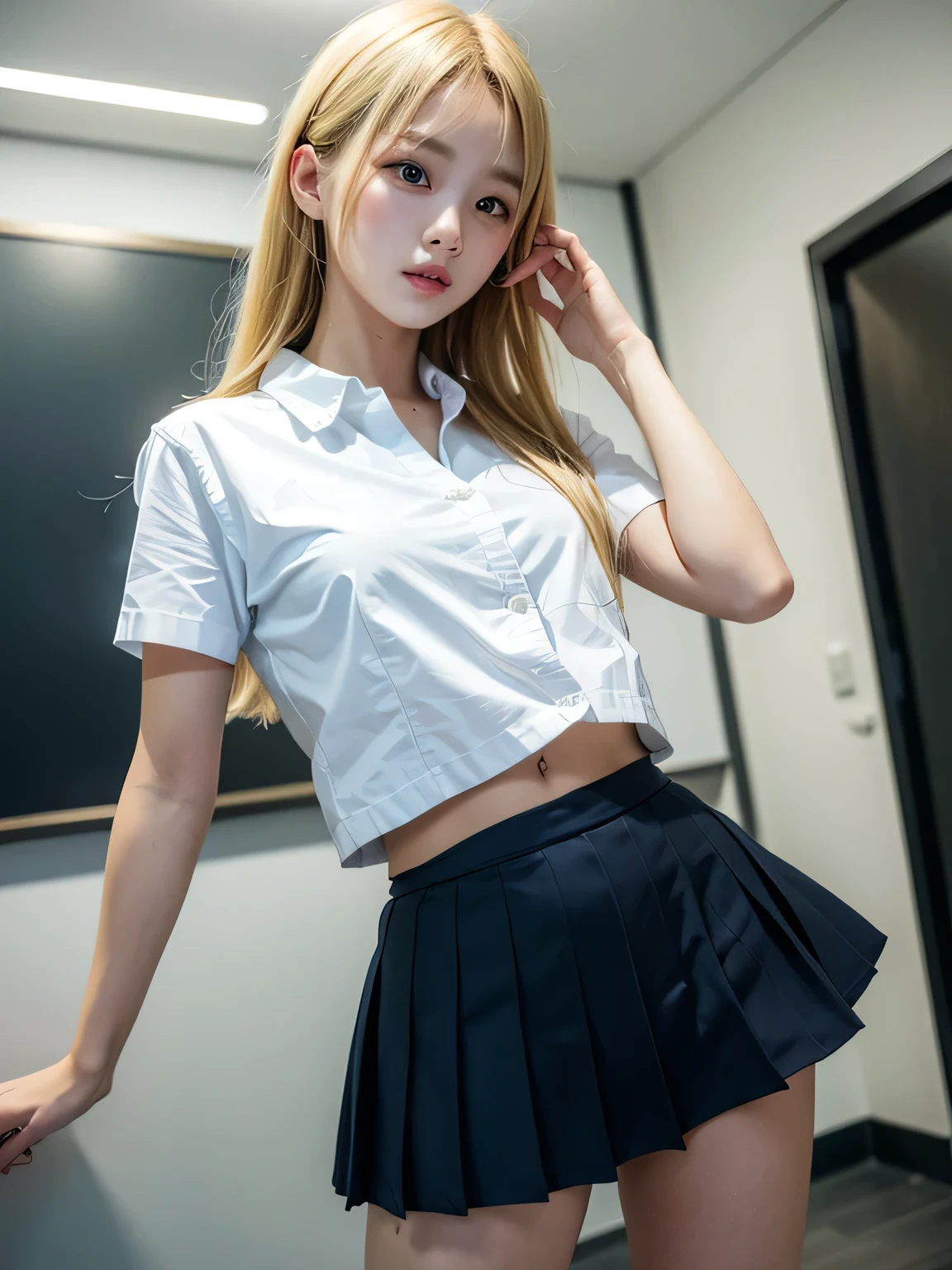 A beautiful young blonde girl wearing a sailor uniform is leaning on a fluffy white sofa, her white bra is showing through her white blouse, her legs are spread apart and her skirt is pulled up to show off her white lace panties., a blond, Photos of very beautiful Nordic-born girls, 12years, Blonde hair,Seductive open legs pose, 4k, top-quality, hight resolution:1.1), Drawing so that the crotch cloth of the white underwear is visible, tiny panties, white panties made of lace material、Blue plaid skirt, Red plaid skirt, high school student uniform、a sailor suit, Cleavage visible from the blouse, The clothes are fluffy, bed room, class room, dining room, tiny chest、Underhair is transparent、Nipples are see-through, Wet panties , Angle from your feet, The bra is sheer、Clothes are see-through、White panties with ribbon