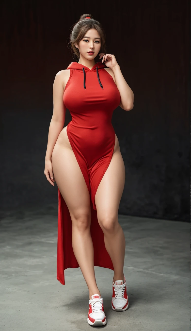 araffe woman in a red dress, lorena avarez, perfect body, green eyes, in a red dress, sexy red dress with massive slit in the centre revealing sexy legs, wearing a longv red dress, wearing a long red dress, tight dress, curvy hourglass figure, woman wears a long red dress, curvy model, long red dress, irina nordsol kuzmina, profile pic, curvy figure, huge breasts, tall, sexy pose.