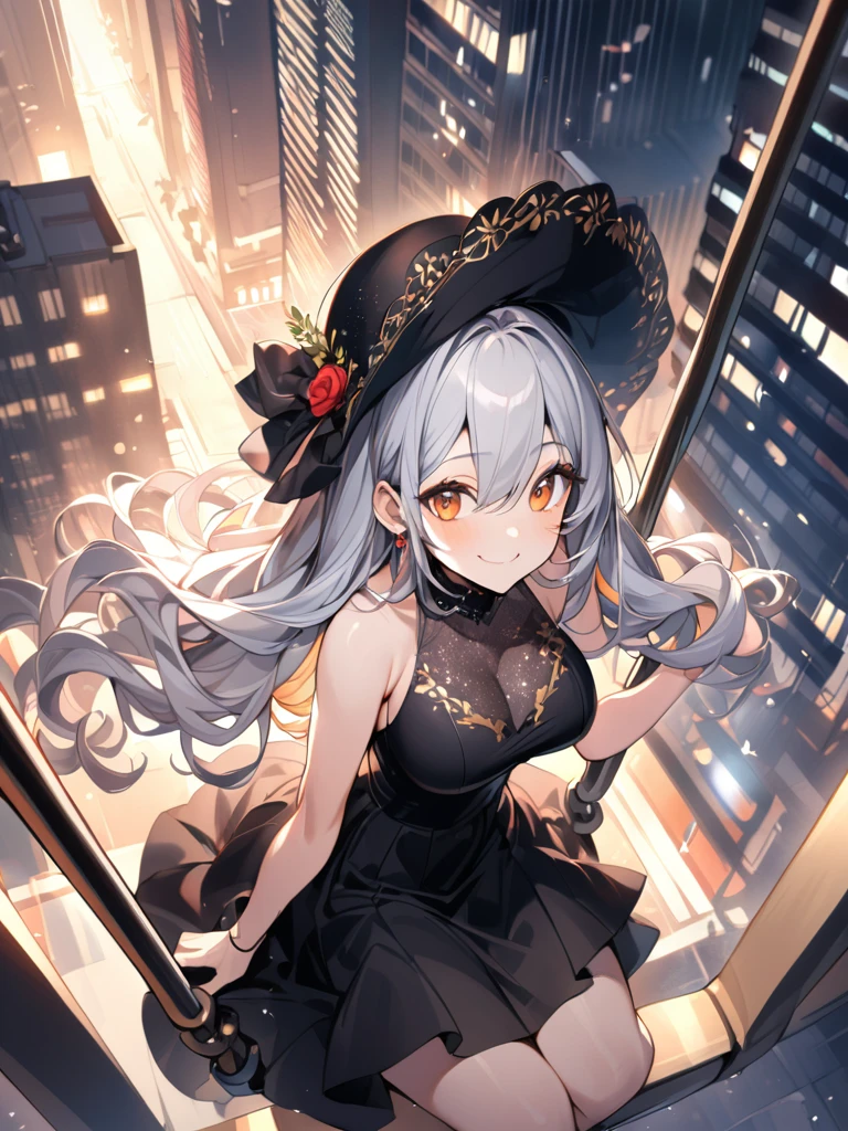(masterpiece: 1.3、Highest quality、超High resolution、Very detailed)、(Real、Photorealistic: 1.4)、Beautifully detailed hair、Beautifully detailed face、Beautiful details、Beautiful body、Firm breasts、Beautiful thighs、Beautiful legs、Beautiful Hands、Show to the viewer、One girl、Very cute girl、Symmetrical face、Baby Face、Perfect Face、Perfect Eyes、Shiny skin、((Long eyelashes、Black big eyes))、(Very large and powerful breasts)、juicy thighs、Attractive thighs)、(Cute Smile)、Cowboy Shots(RAW), Very detailedな目と顔, Beautiful attention to detail, Large file size, High resolution, High resolution, 8k wallpaper, The finer details,((Straight Hair)),(18-year-old girl),(((Very large bust))), (Photorealism),One landmine girl,(((Black Gothic Lolita Clothing)))、( Outdoor、Blurry cityscape、((Platform boots))