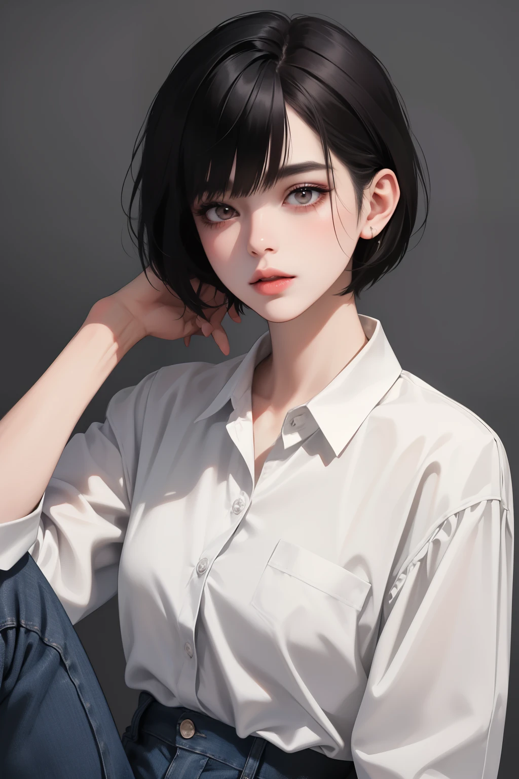Black hair and white shirt Arafeld Asian woman, xintong chen, wearing lab coat and a blouse, wearing white clothes, 30 year-old woman, 3 0 years old woman, in a white shirt, wenfei ye, 2 8 years old, 2 7 years old, wearing shirt, from china, 1 8 I, Wearing a white transparent mesh robe