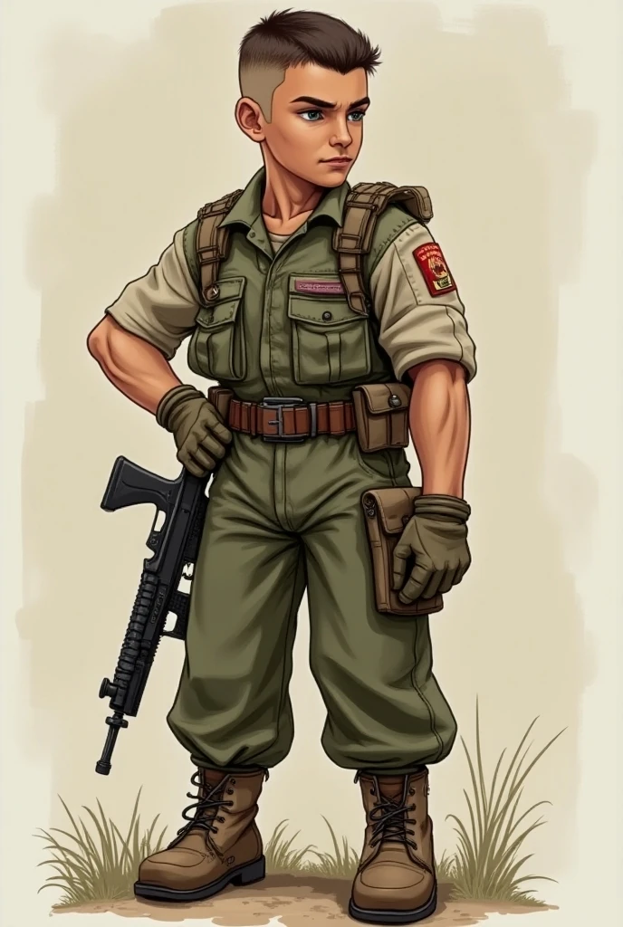 A police man wearing a white and green mix up shirt. he is looking so cool with is white pant. a white police cap on his head.