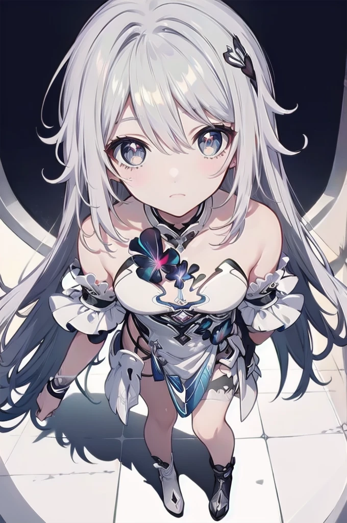 1girl, アニメ, cute girl, blank background, white background, fantasy, detailed fantasy dress with highlights, beautiful face, beautiful eyes, dark colors, black hair with multicolor streaks, red eye with different color pupil in eye, multicolor eye, medium breasts, slight cleavage, beautiful skin, cute, breast curtains, extremely delicate and beautiful, (beautiful detailed face:1.0), (detailed deep eyes), symmetrical breasts, deep eyes, shiny skin, portrait, slender waist, hips wider than shoulders, thighs, expressionless, young girl, luminous eyes, adorable，（Kpop idol）,（aegyo sal：1），（Platinum blonde hair：1），（（puffy eye）），Black panty，sexy posture，Superskirt, Ultra-high resolution，Black collar，slim figure, Abdominal y tattoo, womb tattoo，Tight-fitting leg ring，y tattoo on half-body，Bare skin, Armored hand，Hidden fingertips，Hand covered，Arm covered，Fist covered,{{beautiful detailed fingers}}, tufts of hair, moderate beautiful breast:1.0,(masterpiece:1.2), best quality, high-res, HDR, perfect face, intricate armor, delicate blue filigree, intricate filigree, red metalic parts, detailed part, dynamic pose, dynamic lights, cute face, neutral expression, shuimobysim, lotus, Hanfu, maxi skirt, dress conservatively 1girl, 独奏, long blue hair, standing, One lady,14years,((White hair) ,(Shiny purple bodysuit with microskirt),((Fantasy, Moon Night)), gradient_eyes,