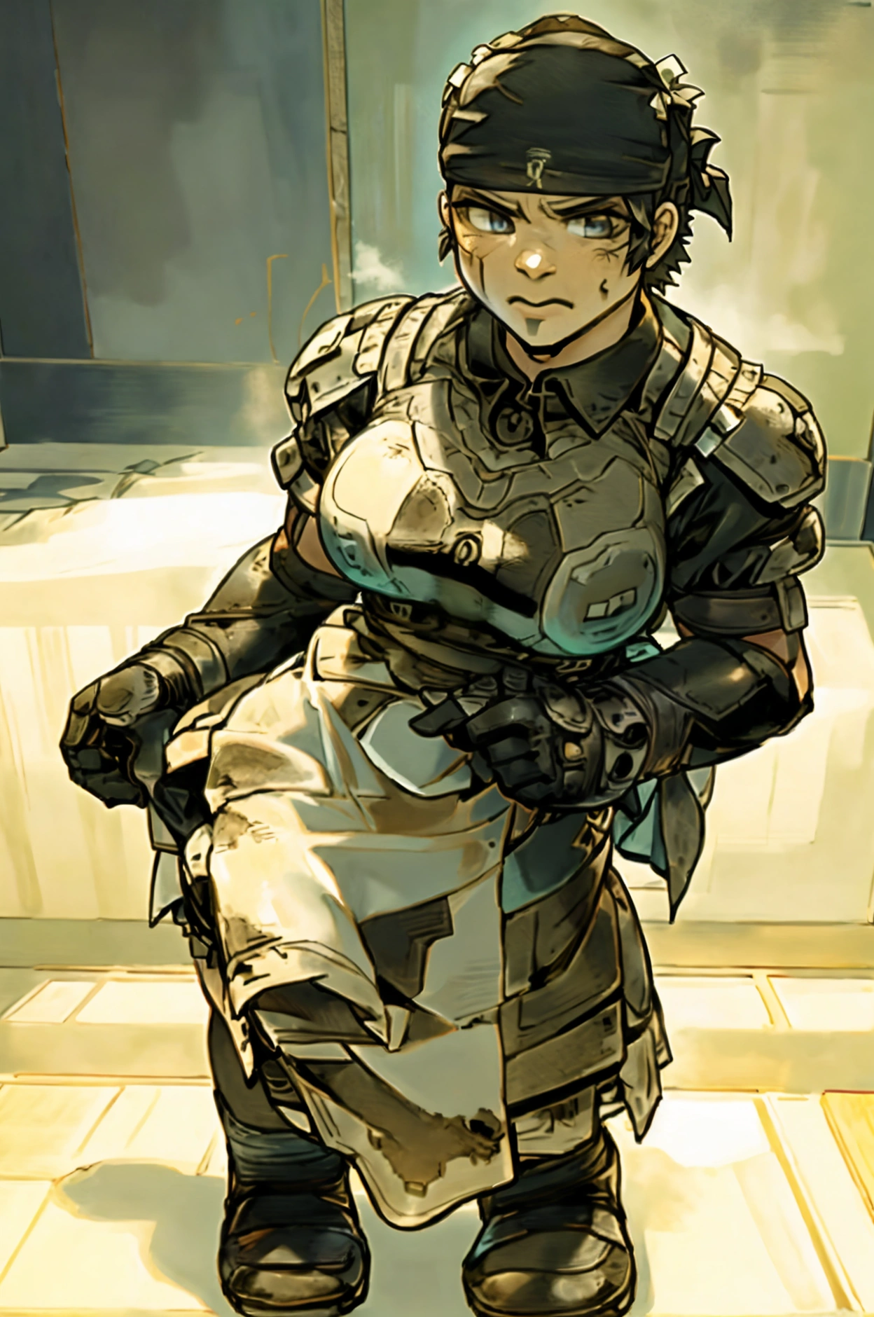 Marcus phoenix from gears of war is he was a cute Japanese maid ((maid dress)), Correct anatomy,  big breasts shirt 