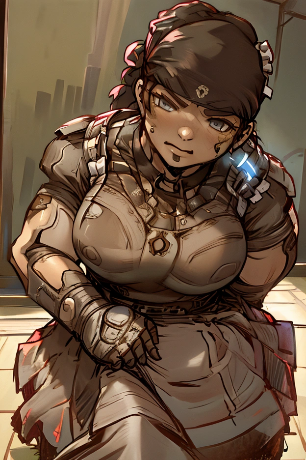 Marcus phoenix from gears of war is he was a cute Japanese maid ((maid dress)), Correct anatomy,  big breasts shirt 