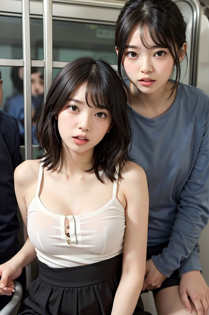 (masterpiece:1.2, highest quality), (realistic, photorealistic:1.4), beautiful illustrations, (natural side lighting, movie lighting), Depth of written boundary, 
looking at the viewer, (face focus, Upper body), Front view, 1 girl, Japanese, high school girl, 17 years old, perfect face, Cute symmetrical face, shiny skin, 
(bob hair:1.7), asymmetrical bangs, Big eyes, droopy eyes, long eyelashes chest), thin, 
beautiful hair, beautiful face, fine and beautiful eyes, beautiful clavicle, beautiful body, beautiful breasts, beautiful thighs, beautiful feet, beautiful fingers, 
(beautiful scenery), evening, (bed room), (smile, Upper grade, open your mouth),  (((Lift up your skirt and show your panties))),
