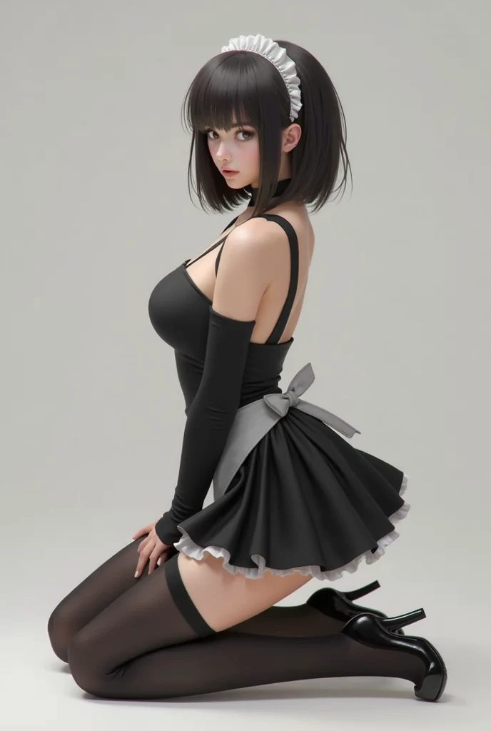 there is a woman in a black top and black stockings posing, seductive anime girl, beautiful alluring anime woman, sultry digital painting, thighhighs and skirt, with black pigtails, pinup art, succubus in tight short dress, inspired by Torii Kiyonobu I, anime barbie in white stockings, seductive tifa lockhart portrait, girl pinup