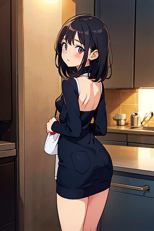 Black hair twin tails、tits、Naked Apron