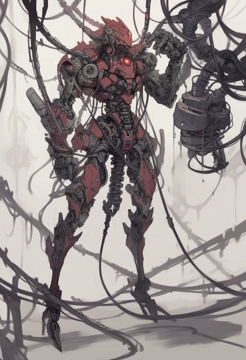 (((Masterpiece))), ((Best Quality)), (Super Detail), (CG Illustration), (Very Evil and Beautiful)), Cinematic Light, ((1 Mechanical Girl)), Single, (Mechanical Art: 1.4), ((Mechanical limb)), (Blood vessel attached to a tube), ((Mechanical spine attached to the back)), ((Mechanical cervical vertebrae attached to the neck), (Back to the viewer)), expressionless, ( Wires and cables attached to the head and body: 1.5), Science Fiction, Apocalypse, Ruins, (Lower Body Integrated with Mechanical Devices), (Blood: 1.5), Cruelty, Absurdity, Eroticism, Fusion with Machines, Doomsday Time, Super Future, Inorganic, Laboratory, Restraint, (Beautiful Indulgence: 1.2), (1 Girl: 1.3), Body Wrapped Around Mechanical Tentacles