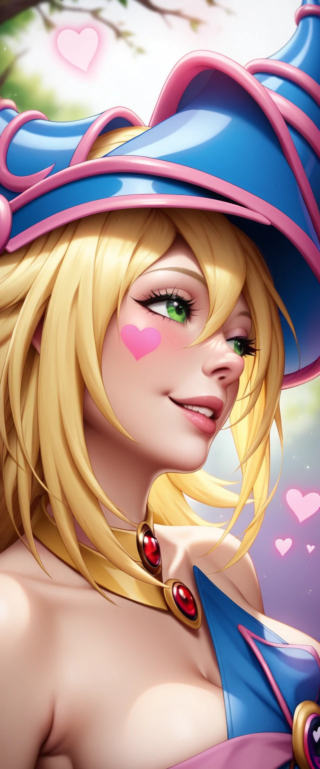 Dark Magician Girl NSFW, Glass Covered, Upper Body, Side Shot, Alternate Color, Masterpiece, Detailed Illustration, Realistic, Pixiv Top Quality, Exquisite, {{{Cute Dark Magician Girl 1}}}, Super Beauty Merging with machine, crafted shabby chic pattern, beautiful and shiny woman, half of my body is made of machine, transparent glass body, the machine inside is transparent, cinematic lighting, dynamic angle, dynamic pose, land of dragons, depth of field. Magic macaw at the bottom. Magic hearts showing your VOLUPTUOUS body, medium TITS, BEAUTIFUL, SENSUAL, BLUSHING from head to toe, WALK THROUGH a forest looking for adventure, smile sexy, blonde hair INTERACTING WITH green neon MAGIC
