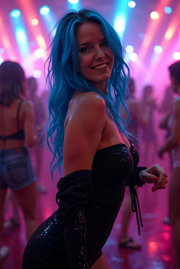(((jazzyjessie))), amator , beautiful face , nude woman , blue hair, emo_hairstyle, analog style , instagram photo ,(( in a night club)) ,wearing a sunglasses, dramatic, atmospheric, ( at night :1.1), (r/nude_selfie), reddit, medium quality, normal aesthetic