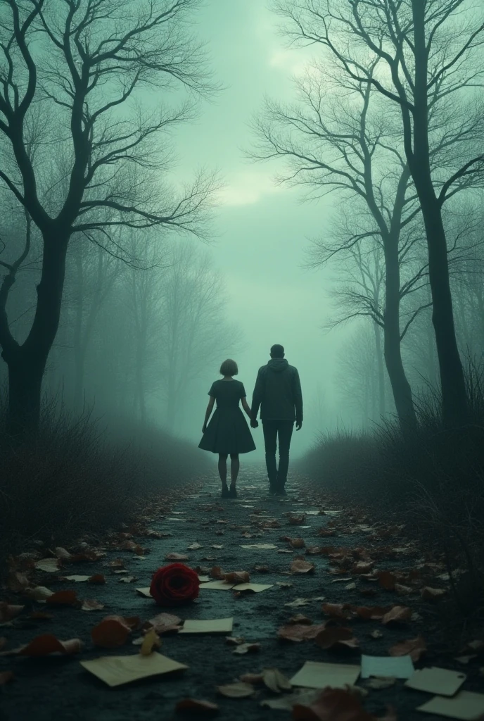 a man and a woman holding balloons in a forest setting in the foggy day, with a soldier standing next to them, Diego Gisbert Llorens, surreal photography, poster art, art photography <lora:fflix-sotw:0.48>, subsurface scattering, Photorealistic, Hyperrealistic, analog style, realistic, film photography, soft lighting, heavy shadow