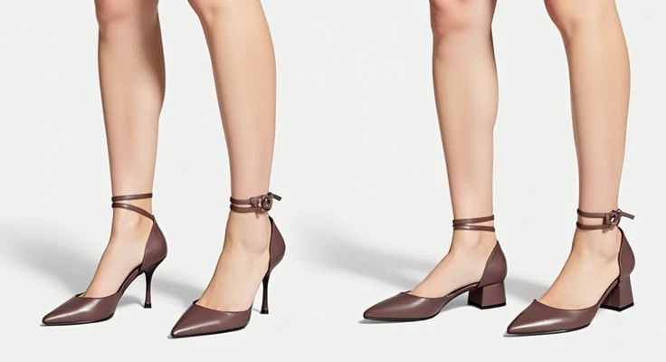 A luxurious pump in matte leather with interlaced straps from toe to heel. dainty. Show on model&#39;s feet . Brown tones. 