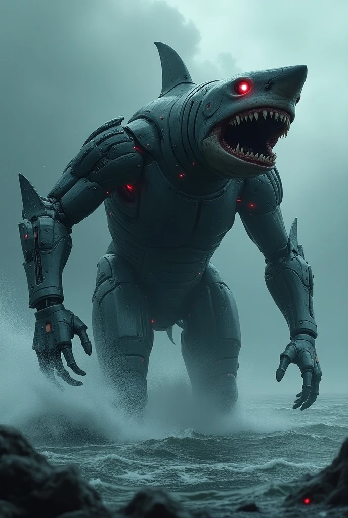 Create a humanoid shark with a compact pulse machine gun.