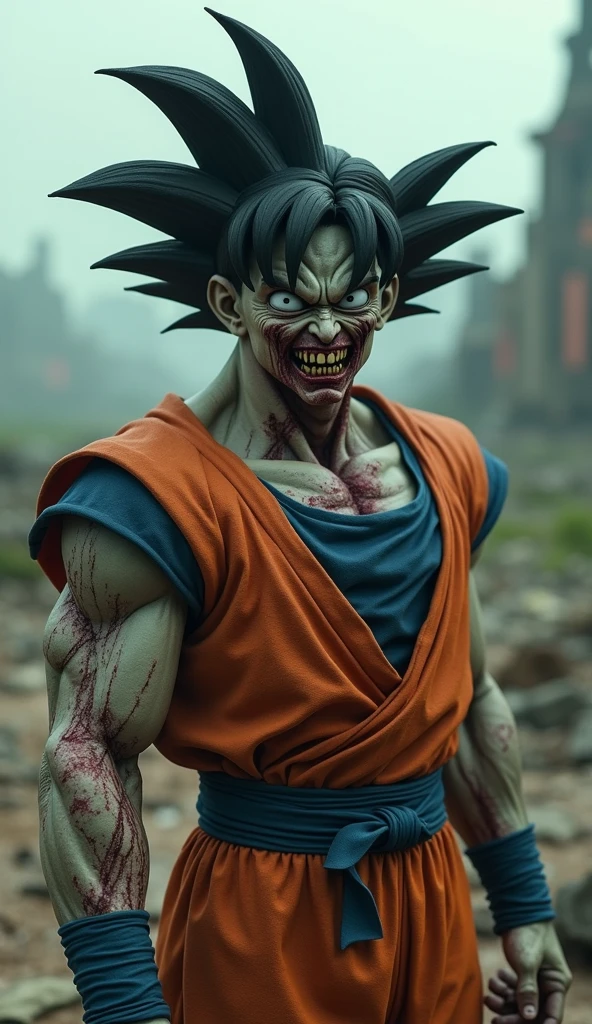 Goku being bitten by a zombie