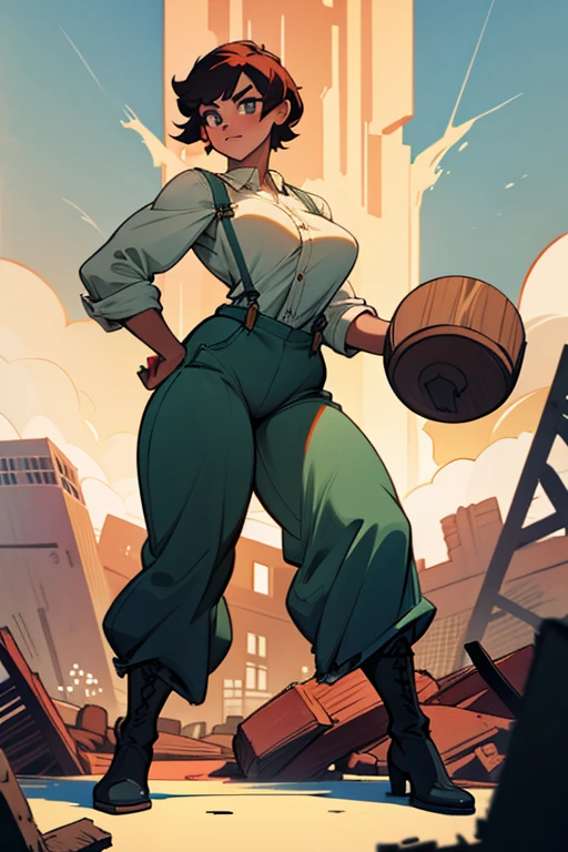 score_9_up, score_8_up, score_7_up, portrait, headshot, (comic layout:1.1), multiple views, multiple poses, 1girl, mechanic, ponytail, (dark skin), (dirty, dirty face), medium breasts, biceps, grin, overalls, cleavage, belt, pants, gloves, boots, wrench, wetsuit
, <lora:solarpuff:1>
