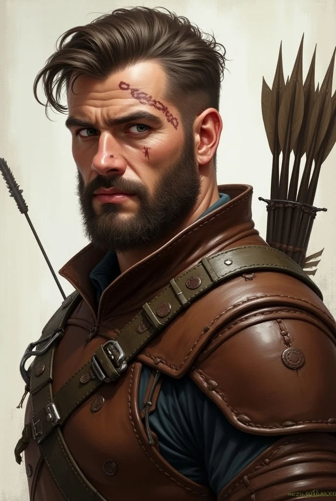 (masterpiece, top quality, best quality, official art, detailed:1.2), <lora:lambert-20:0.7>, lambertW3_soul3142, solo, looking at viewer, yellow eyes, weapon, armor, blood, facial hair, scar, portrait, beard, scar on face, scar across eye