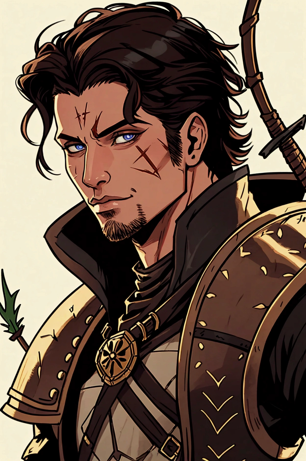 antonio garcia look a like, warlock, rpg character, medieval fantasy, close up portrait