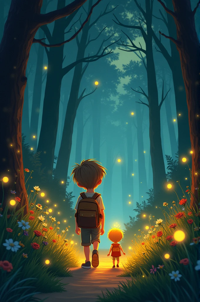 You can make a little boy in the cloudy forest with a small light and his mother by his invisible side, the image that looks like a song album