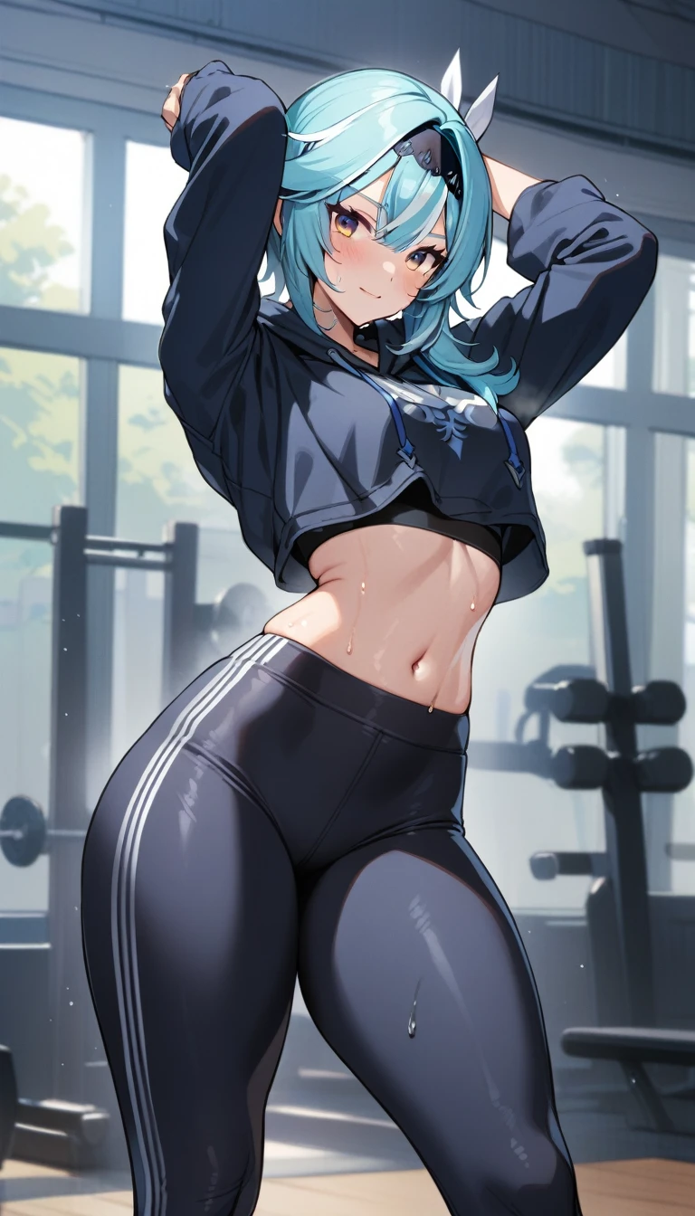 (masterpiece, best quality:1.2), 1girl, solo,standing_split, 
long hair, White bra，big breats, (blushes 1.5), strong orgasm,blue cycling shorts, bare feet, slim body, narrow waist, hot, horny,slim body, narrow waist, trained abdominal muscles, trained muscles,d