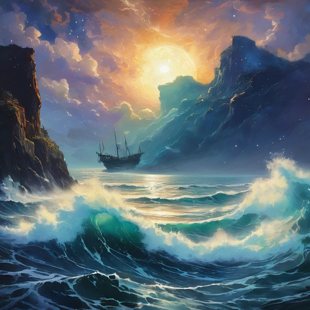 sea and clouds art byIvan Aivazovsky, ultra insane quality, award wining masterpiece, perfect geometry, best lighting, best RTX