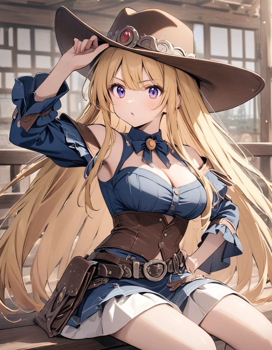 Beautiful blonde cowboy woman