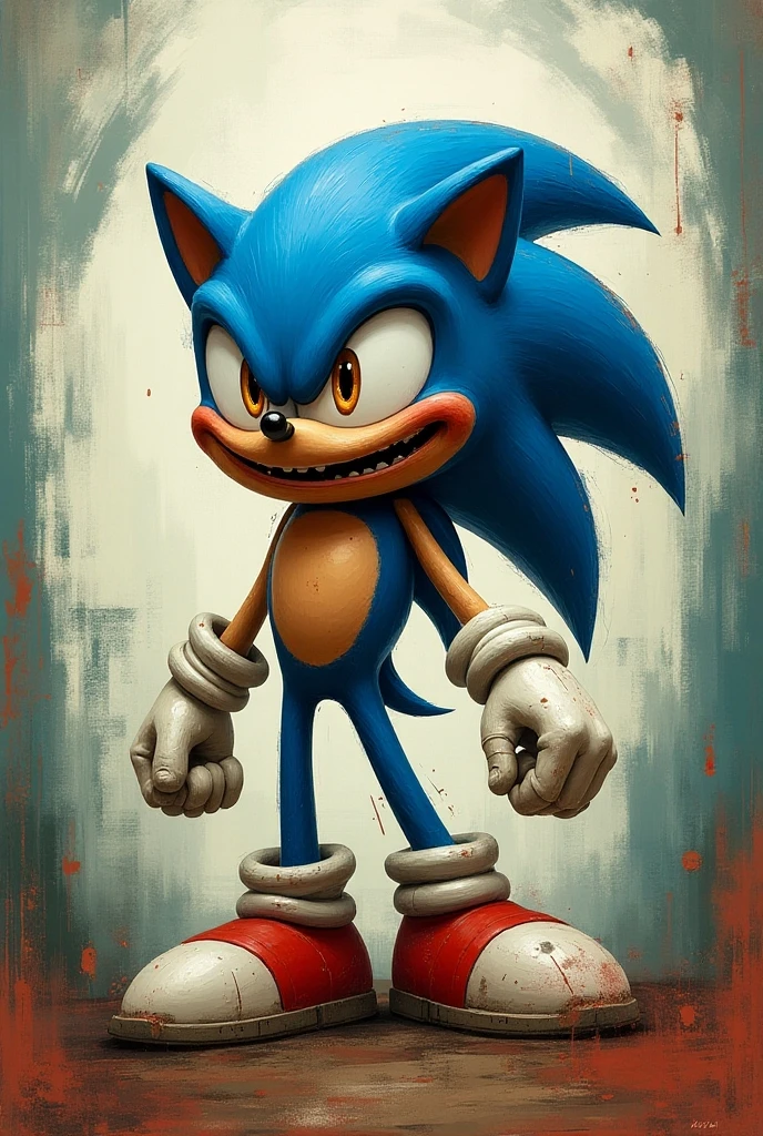 close-up of (sonic:1.3), in dark fantasy style inspired by tim burton, portrayed as apocalyptic zombie, pale and decomposing skin:1.5, empty and dark eyes:1.4, grotesque and stylized details:1.3, angular and shaded lines:1.4, macabre and desolate expression:1.3, dark and cloudy background:1.4, figure in foreground:1.3, dramatic and contrasting illumination:1.4, dark fantasy and tim burton:1.8, dark color palette and detailed textures:1.5, dark and surreal atmosphere:1.4, sense of horror and despair:1.5, vivid details in decomposition and expression of sonic:1.4