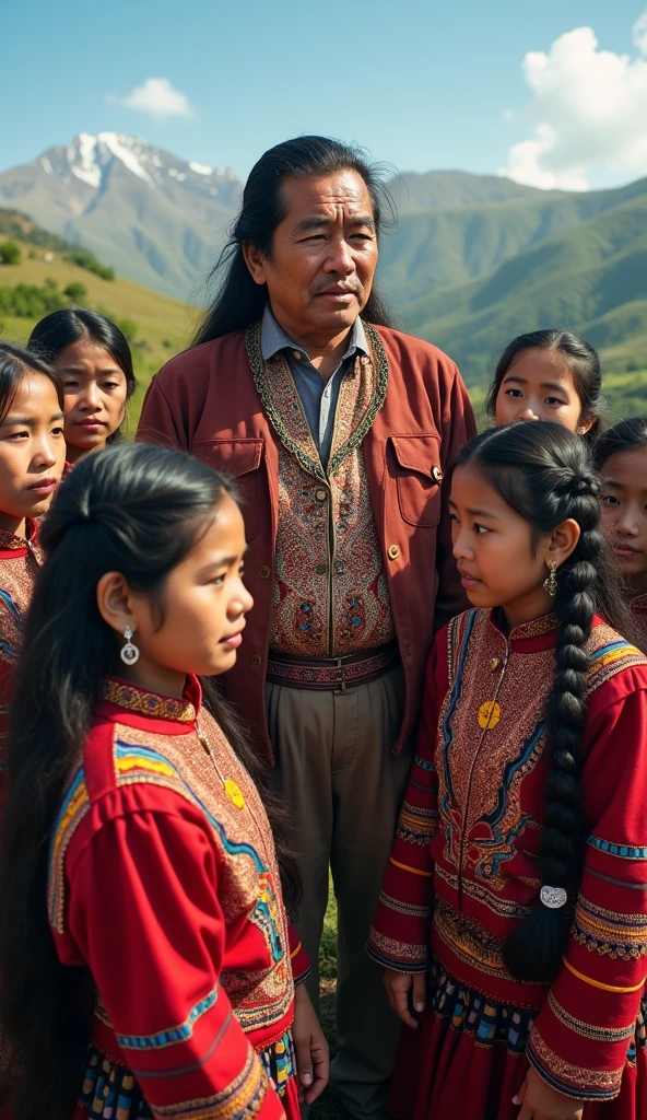 You can make a young indigenous girl next to her father, a chief