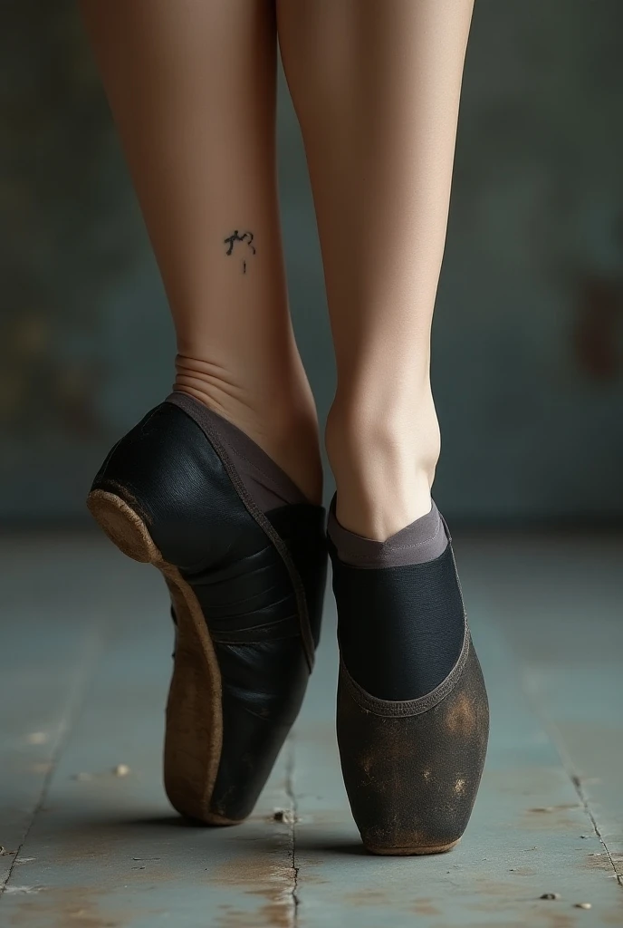 un primer plano de un par de zapatillas de ballet con fondo negro, ballet, Bien desgastado, por Elizabeth Polunin, Aesthetics of Dark Dance Photography, by Raphaël Collin, by Zoltán Joó, Pose de la punta, por Matthias Weischer, por Matija Jama, bailarina, Dust Bela Condor, por Anna Haifisch