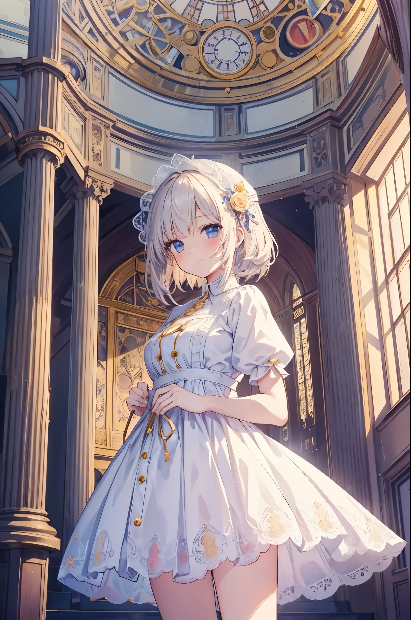 anime girl standing in front of a clock tower wearing a white dress 1 ...