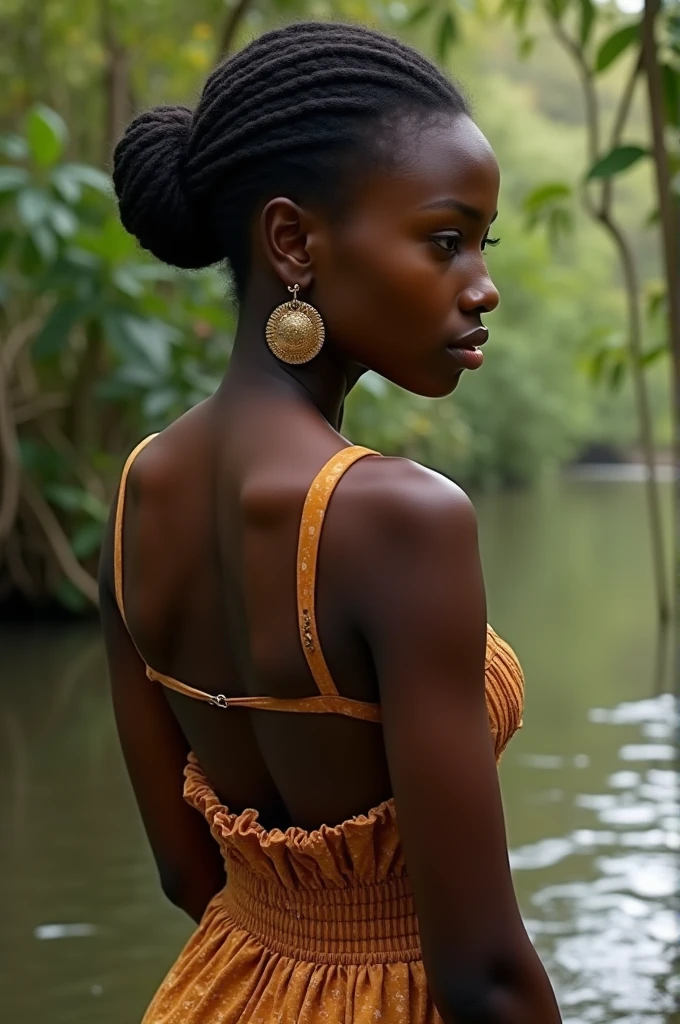 oiled up wet black girl from the back in the jungle