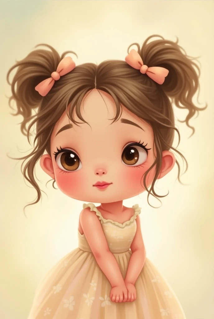 The most beautiful girl with pigtails, Detailed polka dot dress, Detailed traced face , big expressive eyes, fondness, joying, Drawing, watercolour