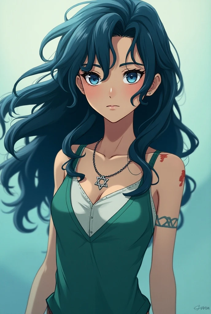 Girl with black hair and green eyes shes european and she has a long braid