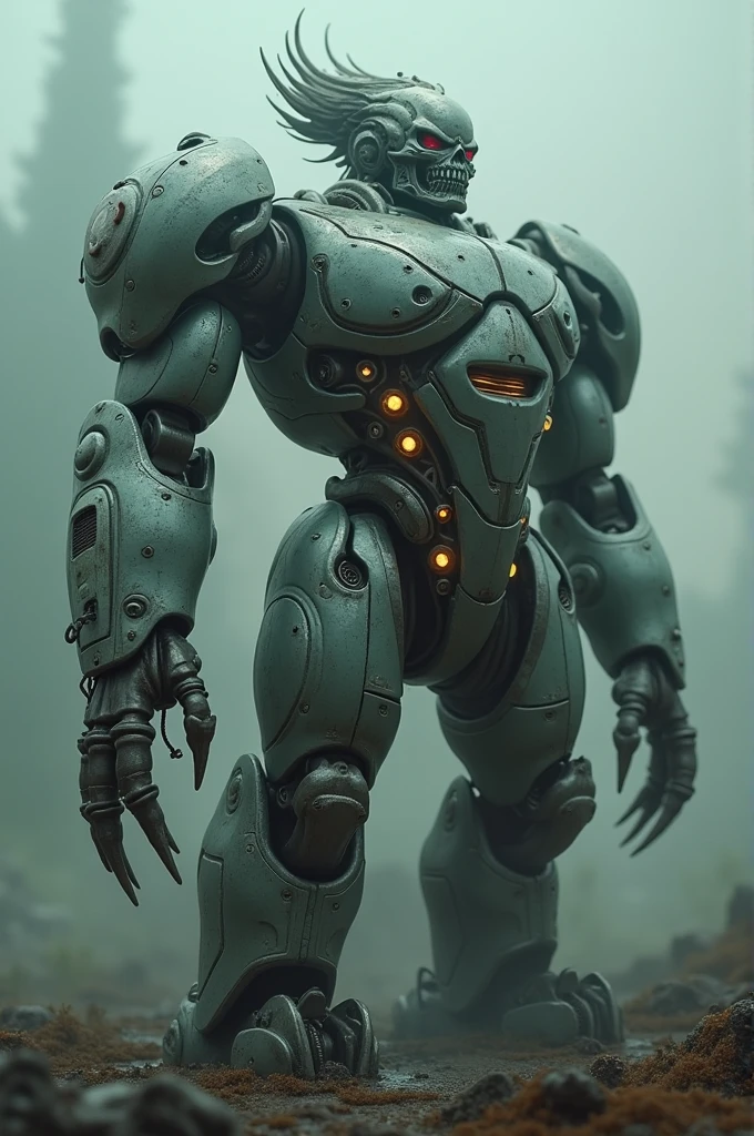 A big giga muscular men cyborg with scars on all body, réduction eyes, very white skin