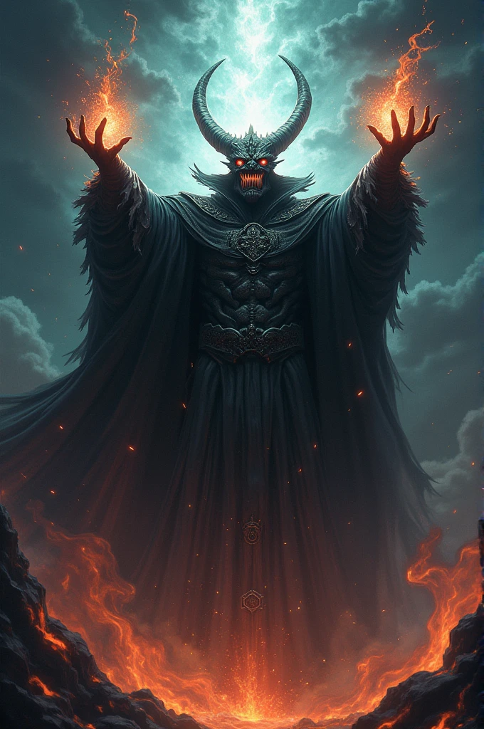 Flame in the right hand, ice in the left hand. Overlord, Demon King.