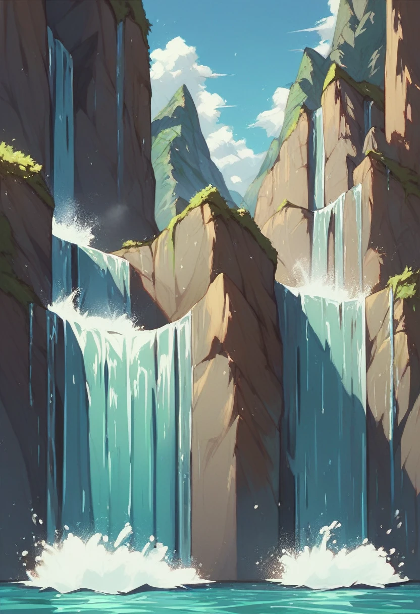 Waterfall-like water flows in the mountains  