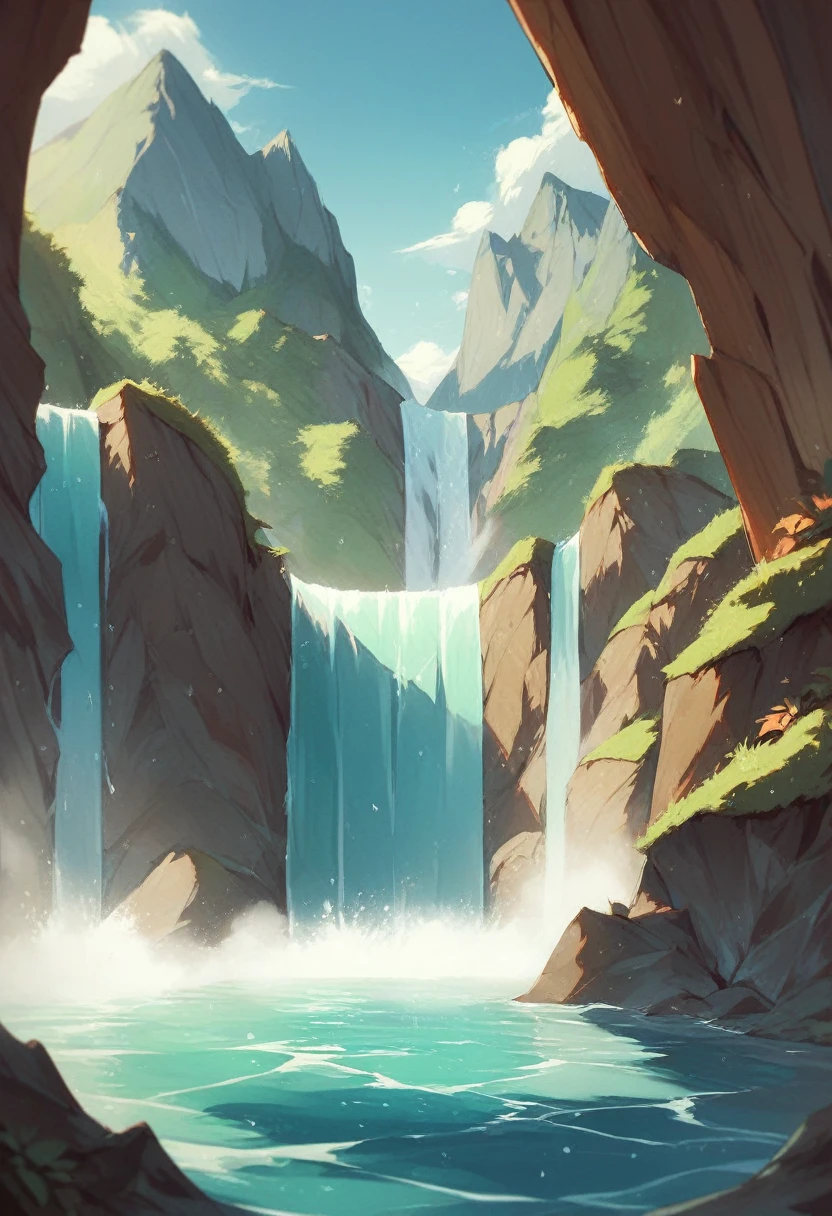 Waterfall-like water flows in the mountains  