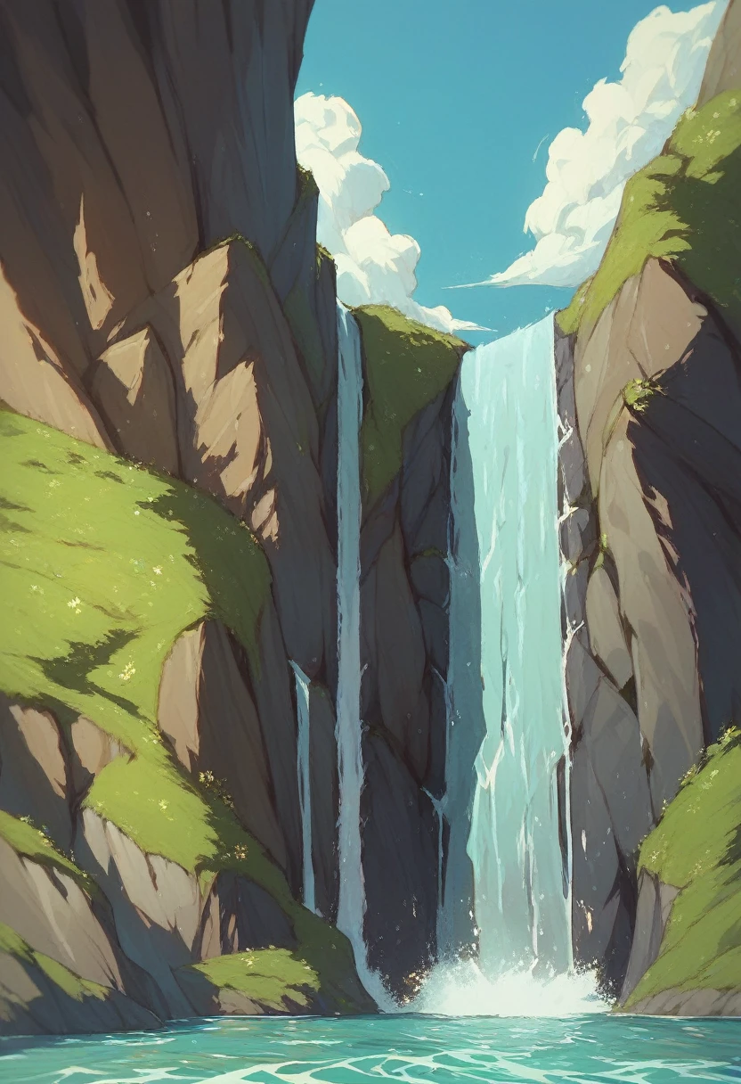 Waterfall-like water flows in the mountains  