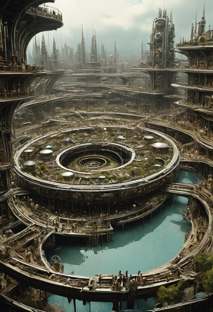 （Very unified CG scene design），（A ring-shaped future city suspended in the universe），（Neatly arranged future technology houses in the ring）complex structure，Complex gears，clear texture，complex patterns，glyphic，Titanium alloy，Sophisticated construction，Ultra-complex structures，future human city，science fiction，cyberpunk characters，