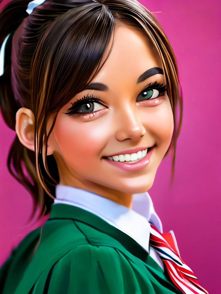 a close up of a woman in a skirt posing for a picture, a portrait by Eve Ryder, trending on cg society, process art, dressed as schoolgirl, cute schoolgirl, hyperrealistic schoolgirl, realistic schoolgirl, a hyperrealistic schoolgirl, of a schoolgirl posing, school girl, wearing headmistress uniform, wearing school uniform, girl wearing uniform