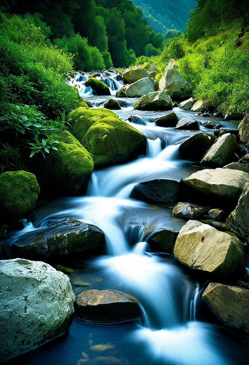 Waterfall-like water flows in the mountains  