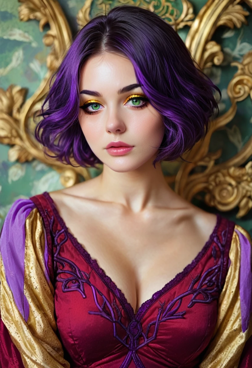 1 girl, mature woman, Masterpiece, Mistress, goddess,short hair ,((purple hair)),glasses