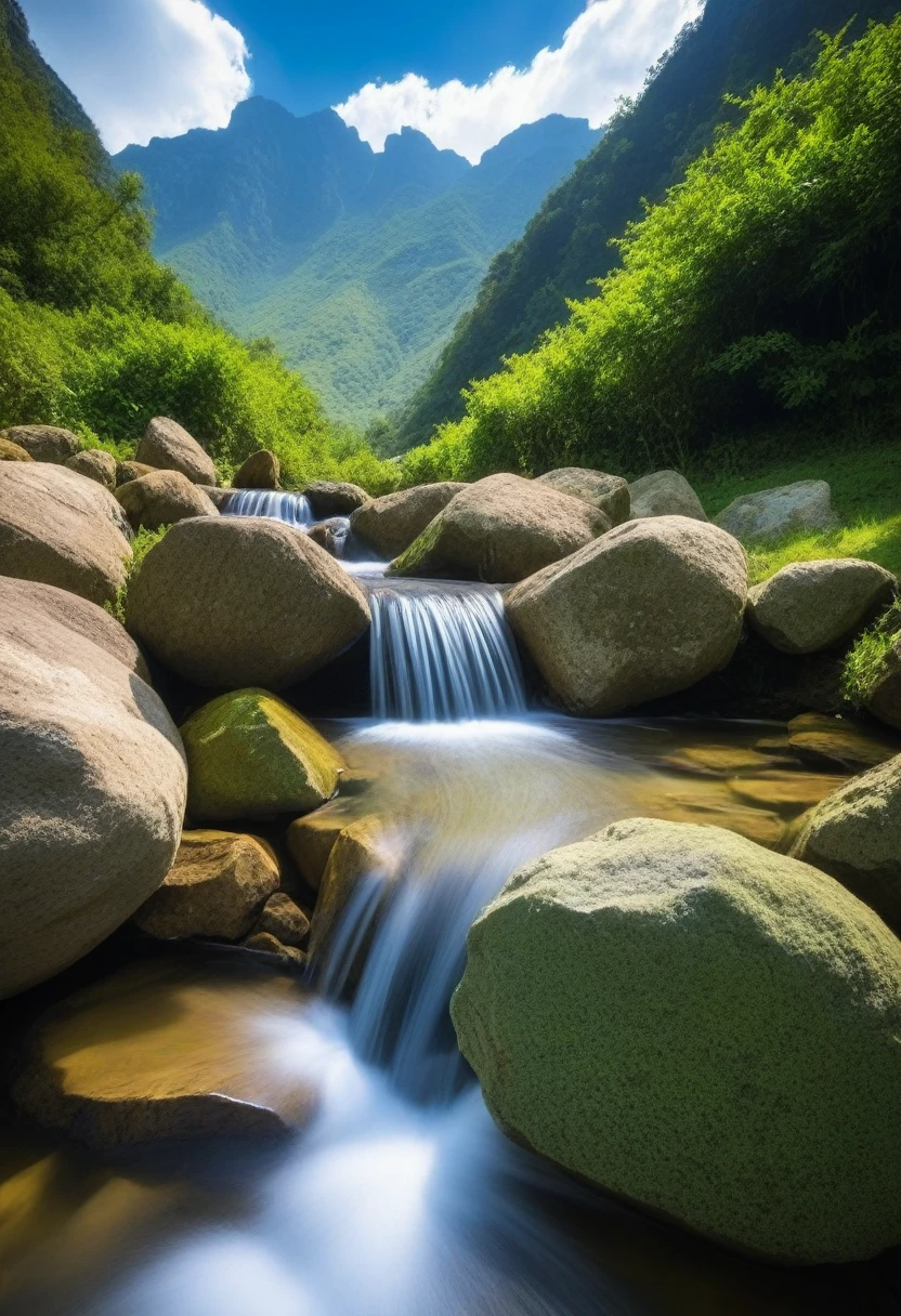 Waterfall-like water flows in the mountains  