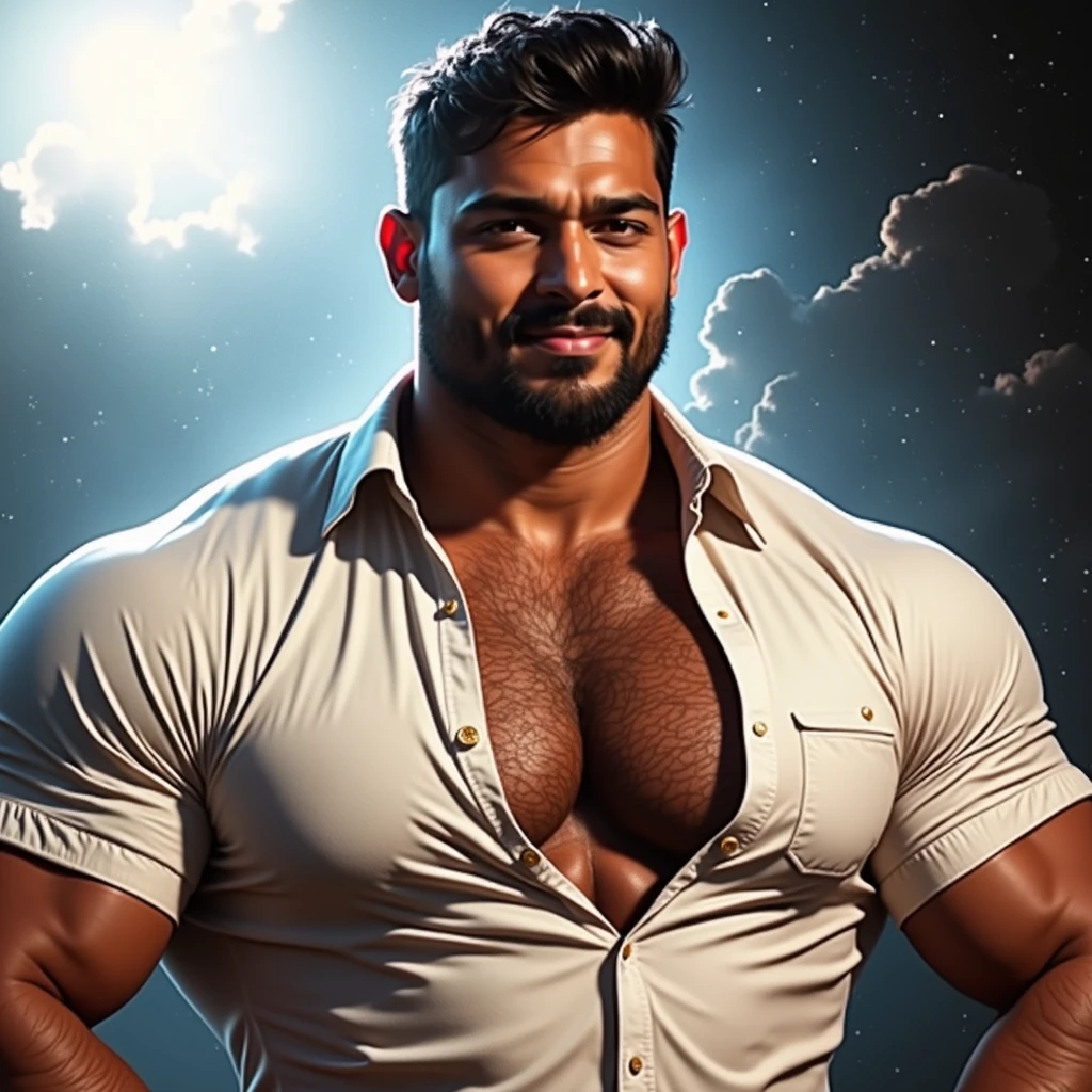 Elegant Chinese strong man, Strong physique, White robe, White Arabic pants, Light blue noble shirt, White boots, Messy light blue hair, A satisfied expression, Short hair, dark strong blue eye, Noble appearance, Armed with a silver spear, Ancient castle, medieval environment.short detailed hair,Short beard perfect figure with tattoos, Very huge and strong body, Bulging muscles, musculous, Very large pectoral muscles,Very sexy abs,The legs are muscular,Tall and mighty,Exposed Body,Tall and burly,toned figure,Huge genital bulging area,Brightens oily skin,Muscular。