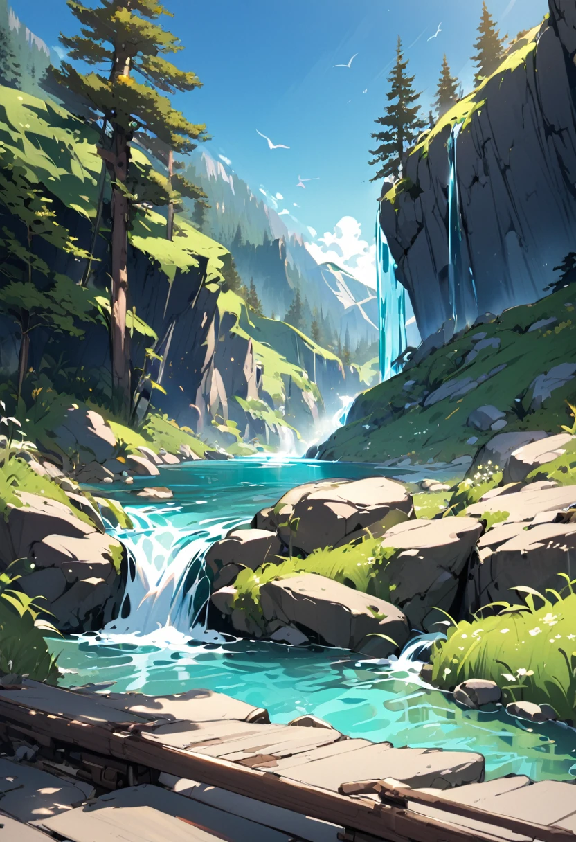 Waterfall-like water flows in the mountains  